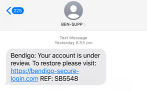 Bendigo Bank Scam Text